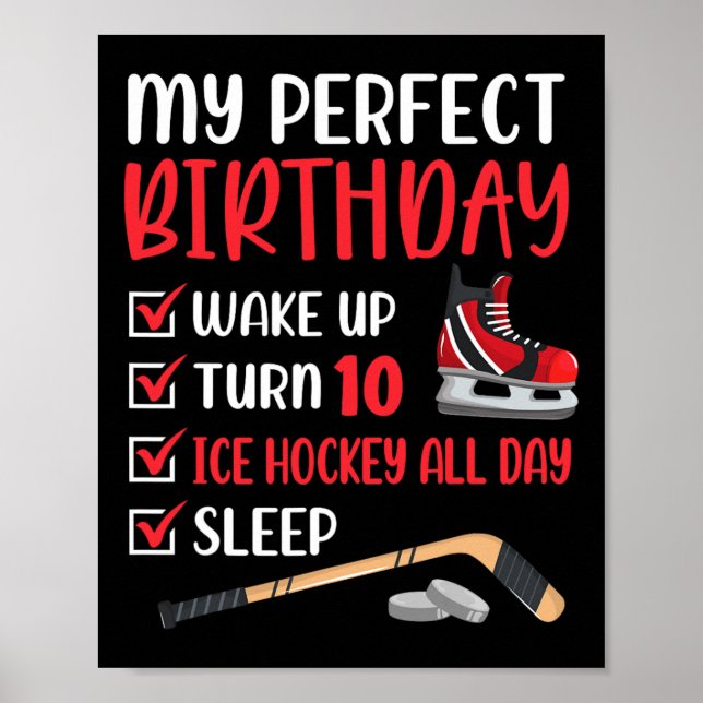 10 Year Old Ice Hockey Birthday Party 10th Boy Bda Poster (Front)