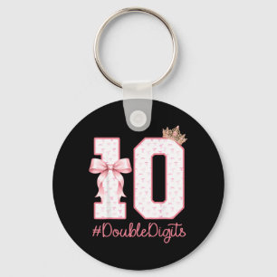10 Year Old Pink Coquette Bow Crown 10th Birthday Key Ring