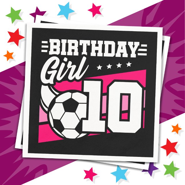 10 Year Old Soccer Football 10th Birthday Girl Napkin (Creator Uploaded)