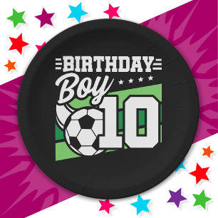 10 Year Old Soccer Football Kids 10th Birthday Boy Paper Plate
