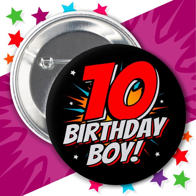 10 Year Old Superhero Birthday Boy 10th Birthday 6 Cm Round Badge (Creator Uploaded)