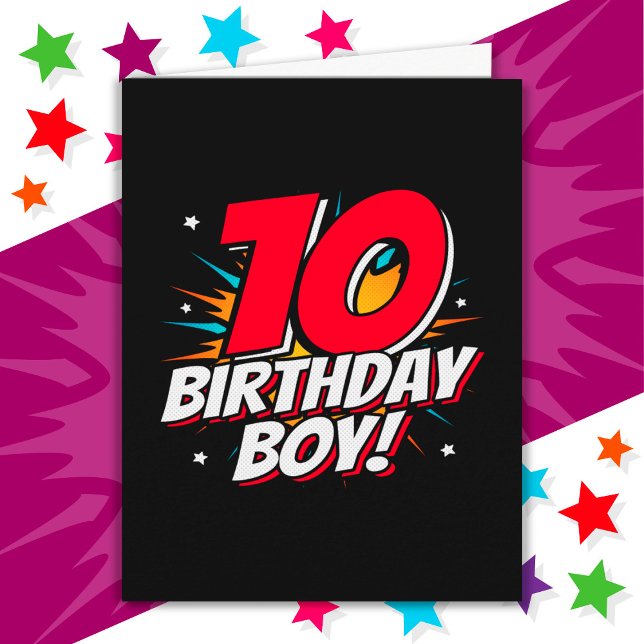 10 Year Old Superhero Birthday Boy 10th Birthday Card (Creator Uploaded)