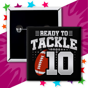 10 Year Old Tackle Football Party 10th Birthday 15 Cm Square Badge