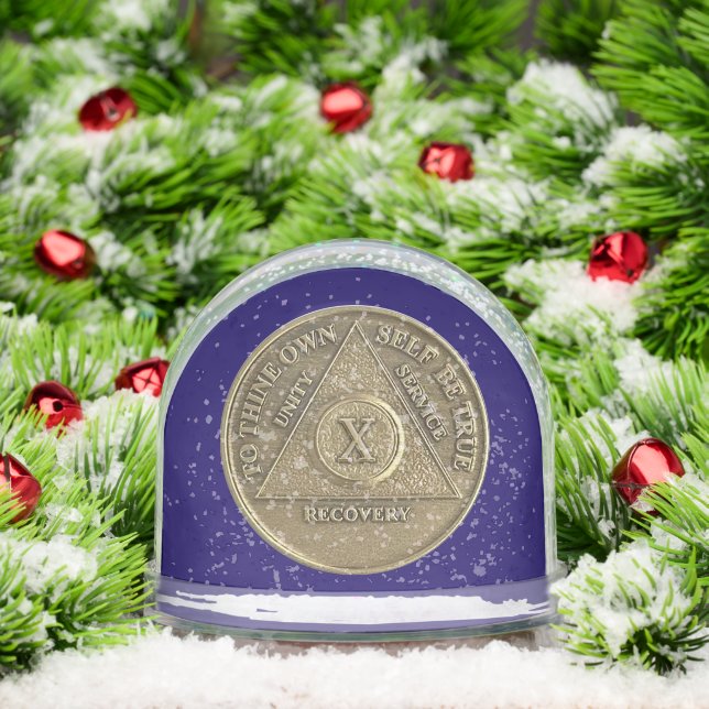 10 Year Sober AA Recovery Anniversary Coin Snowglobe (Christmas)