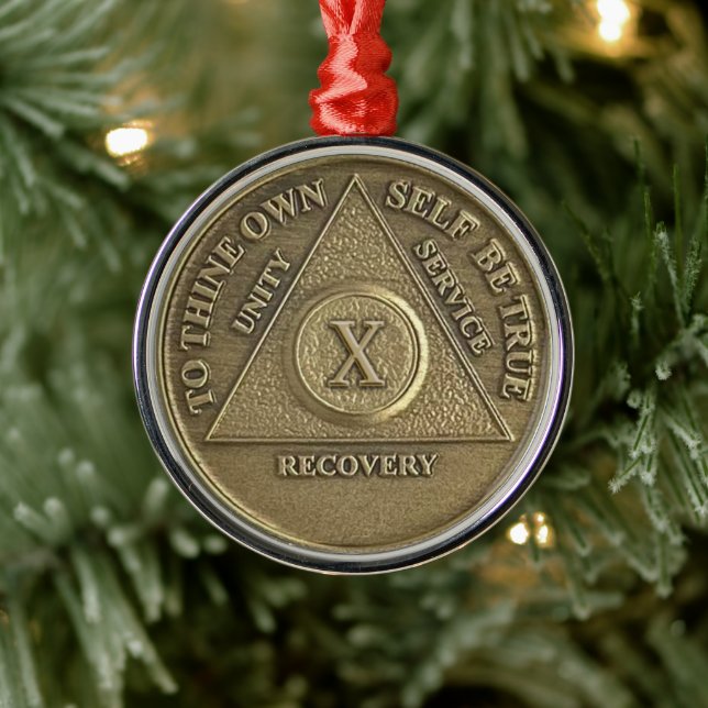 10 Year Sober Anniversary Medallion Metal Tree Decoration (Tree)
