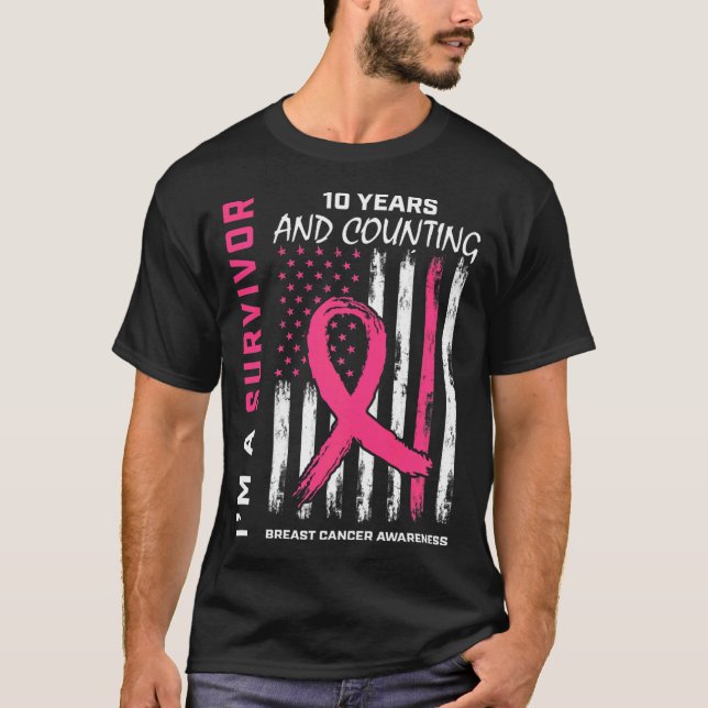 10 Year Survivor Pink Breast Cancer Free American T-Shirt (Front)