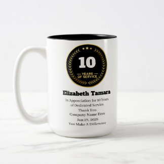 10 Year Work Anniversary | Employee Appreciation Two-Tone Coffee Mug