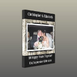 10 years anniversary photo faux wood grey black canvas print<br><div class="desc">Premium Wrapped Canvas
10th wedding anniversary gift.
Add names,  established date and a photo.
10 happy years together (tin)
Rustic faux wood background.
Grey,  black and white.</div>