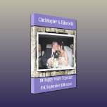 10 years anniversary photo faux wood grey purple canvas print<br><div class="desc">Premium Wrapped Canvas
10th wedding anniversary gift.
Add names,  established date and a photo.
10 happy years together (tin)
Rustic faux wood background.
Grey,  purple and white.</div>