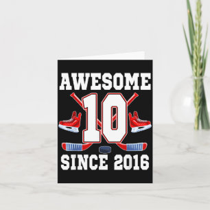 10 Years Awesome Since 2016 Hockey Theme Birthday Card