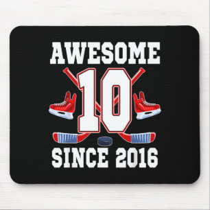 10 Years Awesome Since 2016 Hockey Theme Birthday Mouse Mat