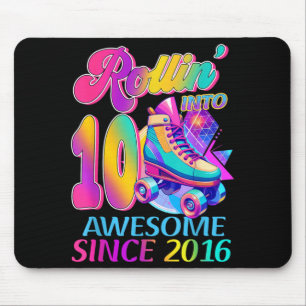 10 Years Awesome Since 2016 Hockey Theme Birthday Mouse Mat