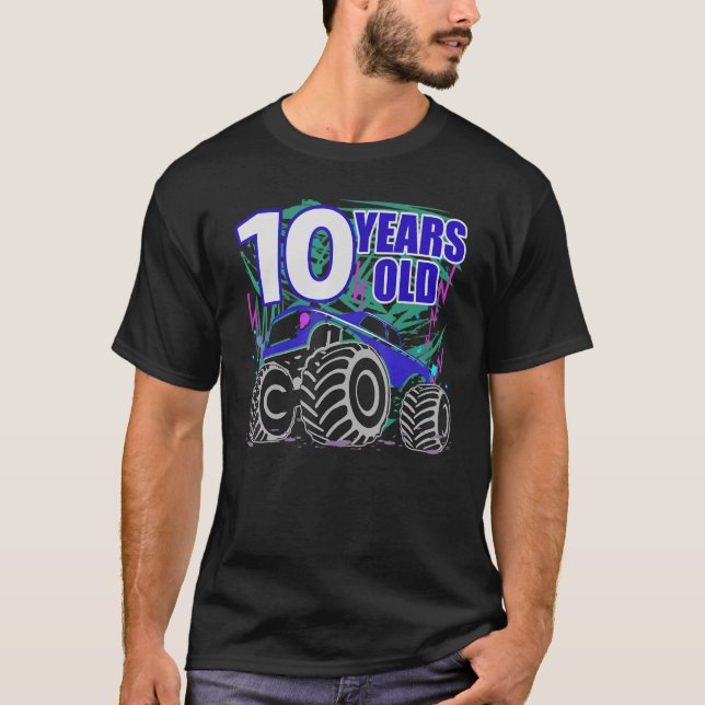 10 Years Birthday Monster Truck For Boys And Girls T-Shirt (Front)