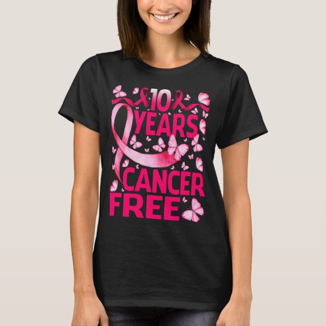 10 Years Breast Cancer Free Survivor Butterfly T-Shirt (Front)