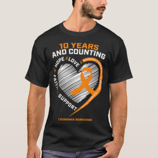10 Years Cancer Free Gift Men Women Orange Leukemi T-Shirt