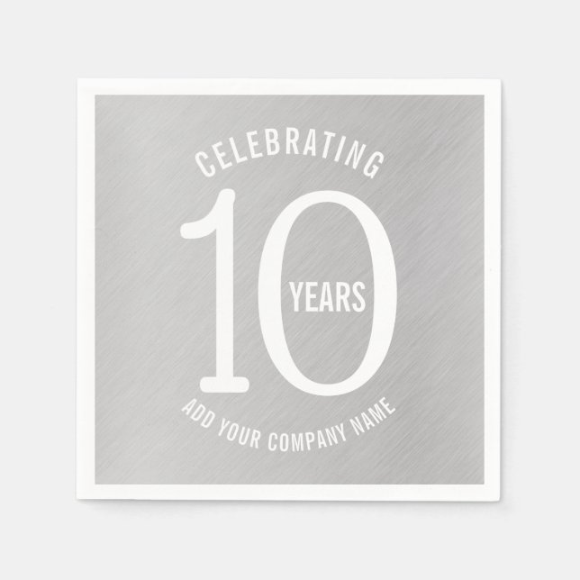 10 years corporate anniversary party metallic look napkin (Front)