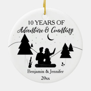 10 Years of adventure & counting Custom Names Ceramic Tree Decoration