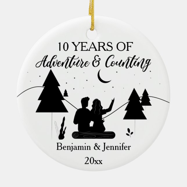 10 Years of adventure & counting Custom Names Ceramic Tree Decoration (Back)