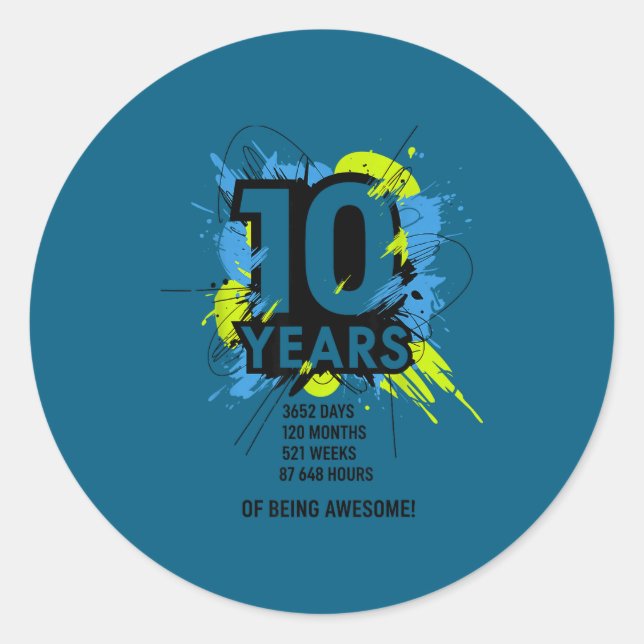 10 Years Of Being Awesome 10th Birthday Girl Boy D Classic Round Sticker (Front)