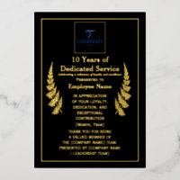 10 Years of Dedicated Service Award Custom Foil