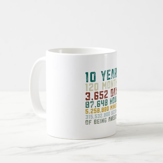 10 Years Old 10th Birthday Boy Girl Anniversary Coffee Mug (Front Left)