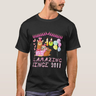 10 Years Old 10th Birthday Sloth Riding Llama Girl T-Shirt