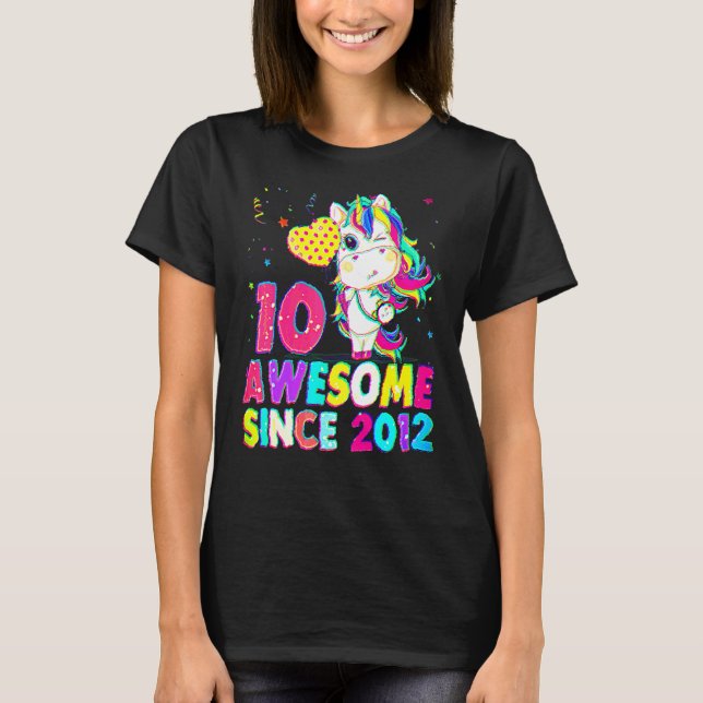 10 Years Old 10th Birthday Unicorn Girl Awesome Si T-Shirt (Front)