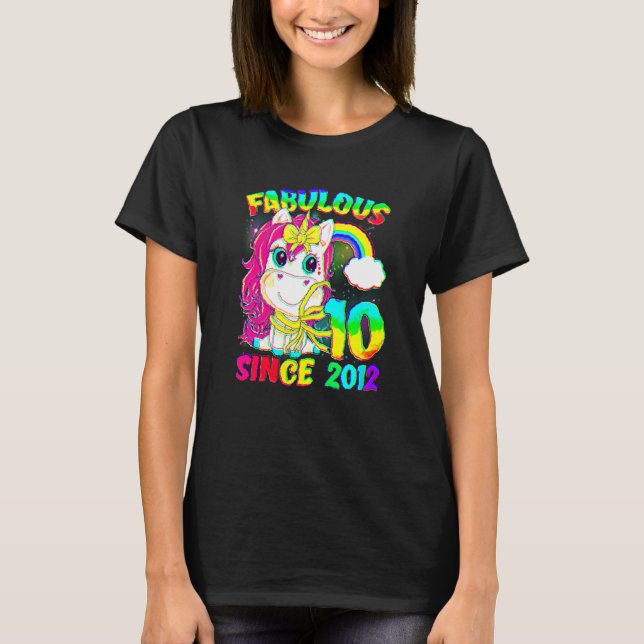10 Years Old 10th Birthday Unicorn Girl Fabulous S T-Shirt (Front)