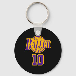 10 Years Old Birthday Basketball Baller Purple And Key Ring