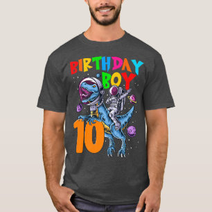 10 Years Old Birthday Boy Astronaut Riding 10th Di T-Shirt