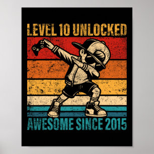 10 Years Old Birthday Gamer Dabbing Boy 10th Level Poster