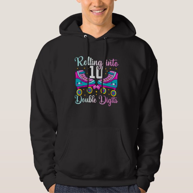 10 Years Old Birthday Girl Rolling Into 10th Doubl Hoodie (Front)