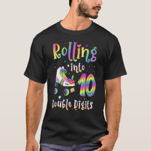 10 Years Old Birthday Girl Rolling Into 10th Doubl T-Shirt