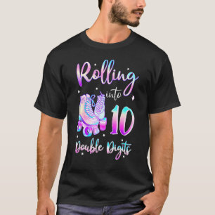 10 Years Old Birthday Girl Rolling Into 10th Doubl T-Shirt