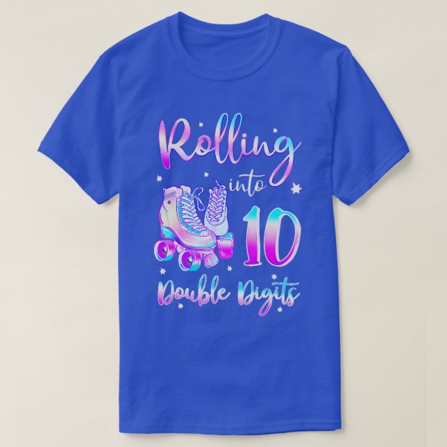10 Years Old Birthday Girl Rolling Into 10th Doubl T-Shirt (Design Front)