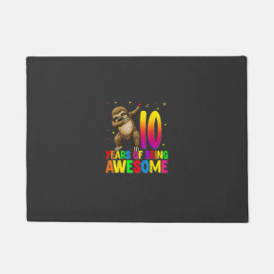 10 Years Old Birthday Sloth Dabbing 10th Birthday  Doormat