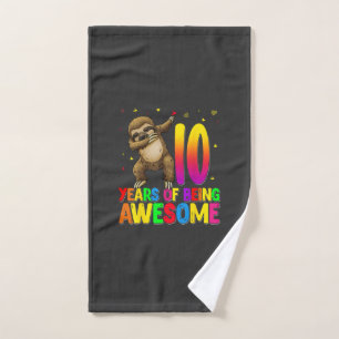 10 Years Old Birthday Sloth Dabbing 10th Birthday  Hand Towel