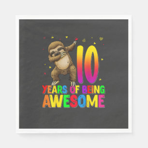 10 Years Old Birthday Sloth Dabbing 10th Birthday  Napkin