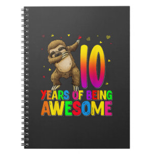 10 Years Old Birthday Sloth Dabbing 10th Birthday  Notebook