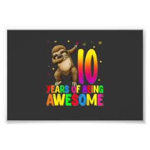 10 Years Old Birthday Sloth Dabbing 10th Birthday  Photo Print