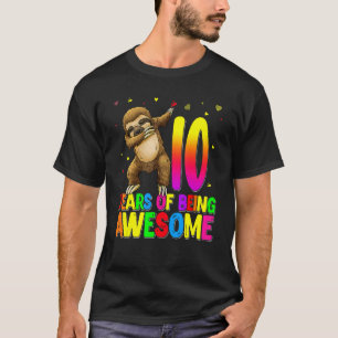 10 Years Old Birthday Sloth Dabbing 10th Birthday  T-Shirt
