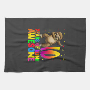 10 Years Old Birthday Sloth Dabbing 10th Birthday  Tea Towel