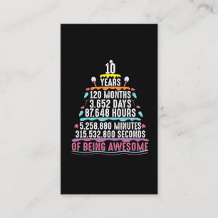 10 Years Old Cake 10th Birthday Minutes Business Card
