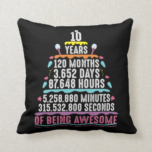 10 Years Old Cake 10th Birthday Minutes Cushion