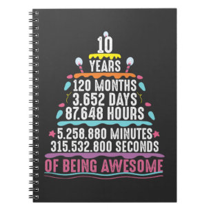 10 Years Old Cake 10th Birthday Minutes Notebook