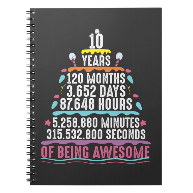 10 Years Old Cake 10th Birthday Minutes Notebook (Front)
