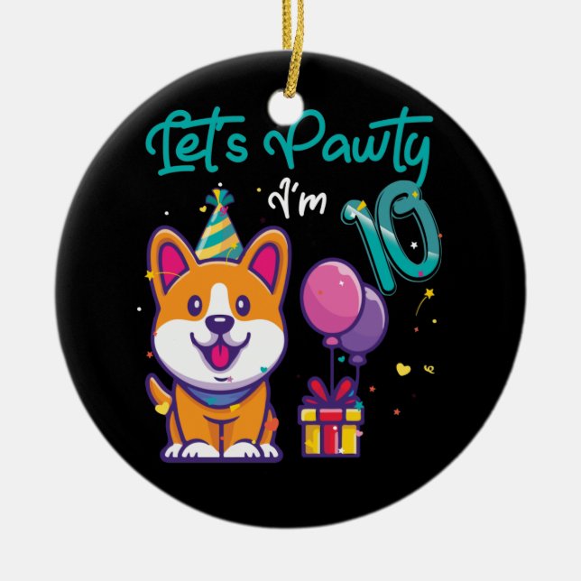 10 Years Old Corgi Dog Lover 10th Birthday Ceramic Tree Decoration (Front)