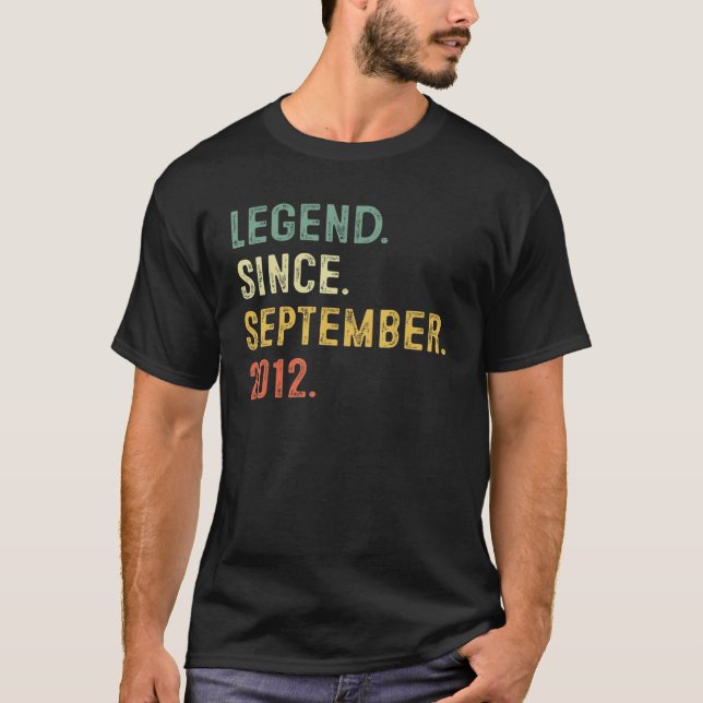 10 Years Old Gift Legend Since September 2012 10th T-Shirt (Front)