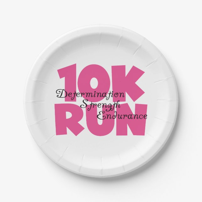 10K Run Pink Sports Running Paper Plate (Front)