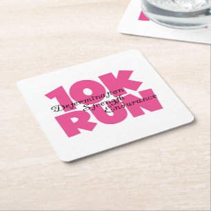 10K Run Pink Sports Running Square Paper Coaster